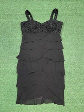 SL Fashions Party Cocktail Lined Black Dress Layered Womens Size 8 Embellished