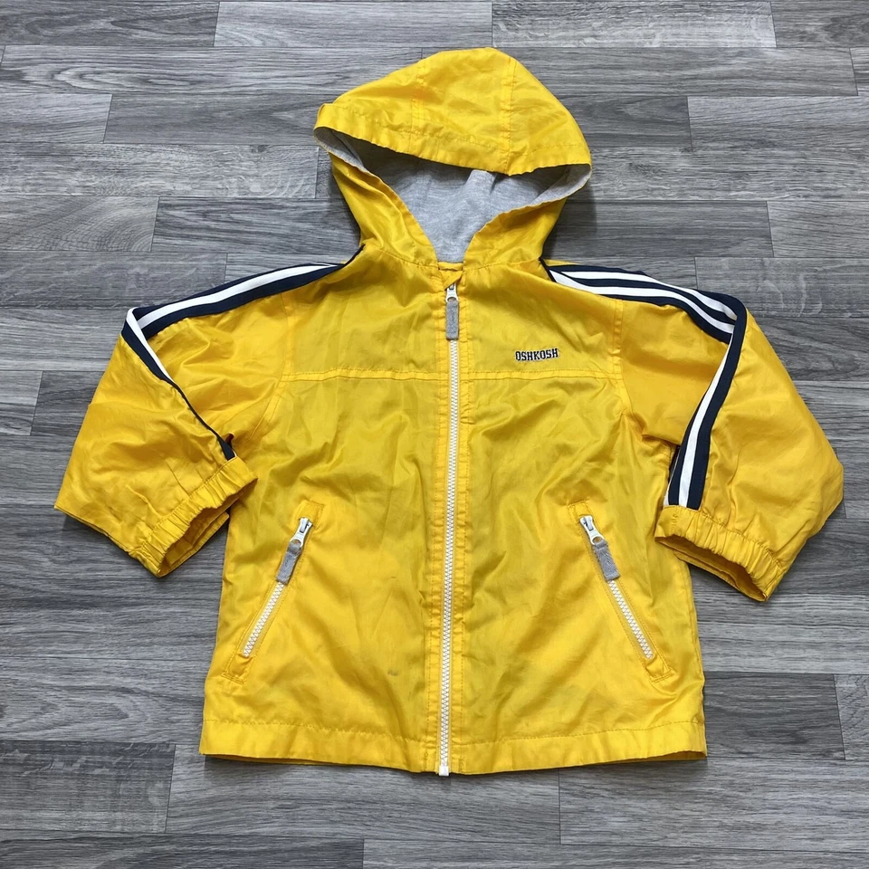 Chaqueta cortavientos OSHKOSH con capucha amarilla con cremallera completa con forro para niño mediana 5/6 Foto 2 de 4