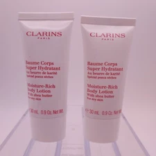 LOT OF 2 Clarins Moisture Rich Body Lotion Shea Butter Dry Skin .9oz ea Sealed