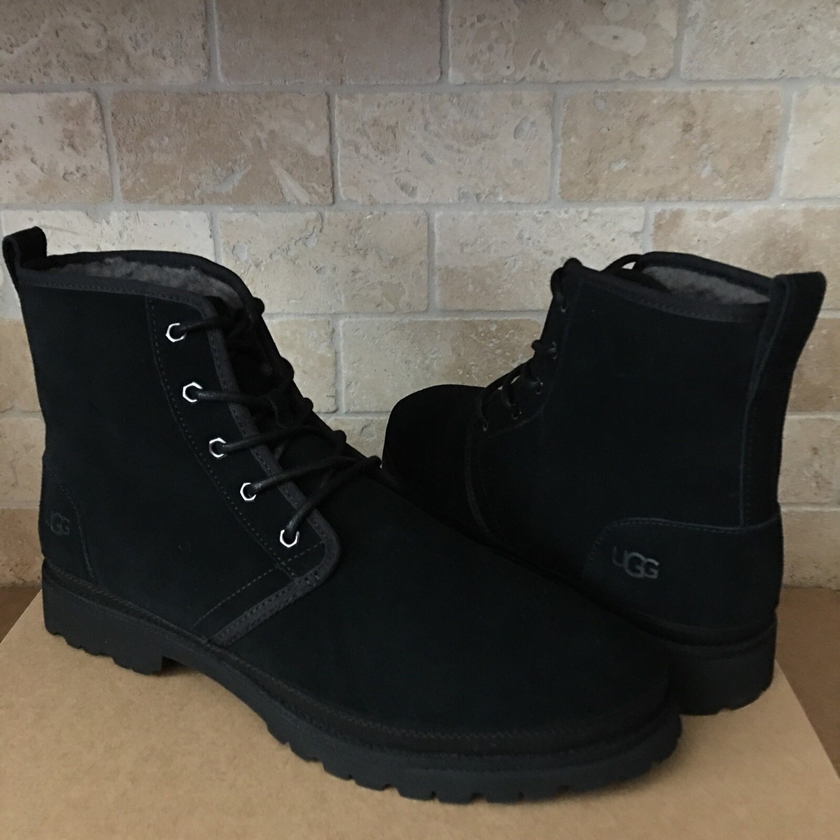 UGG HARKLAND BLACK SUEDE SHEEPSKIN COMBAT MILITARY BOOTS  display picture 3