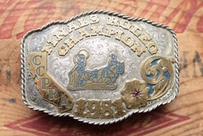 Vtg Sterling Silver Overlay CCPRA Finals Rodeo Champion 1981 Trophy Belt Buckle