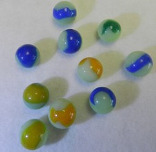  17518m Vintage Group or Lot of 10 Peltier Glass Patch Marbles .60 to .66 Inches