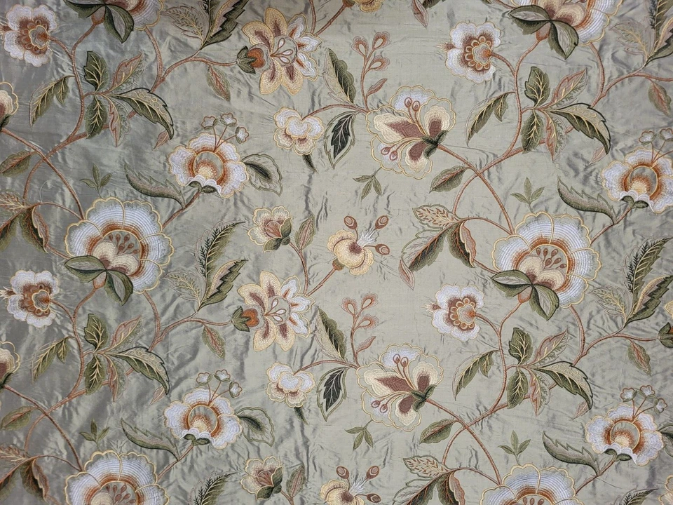 Tela para cortinas de seda floral bordada beige naranja dorado naranja verde utopía Foto 2 de 3