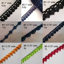 6-10 Yard 0.5"-2.5" wide Rayon Venise Lace Black,Navy,Orang,Green,Hot Pink zhs37