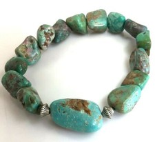 Green/Blue Turquoise Bracelet Rough Nugget Beads Stretch Healing Gemstone 7.75"