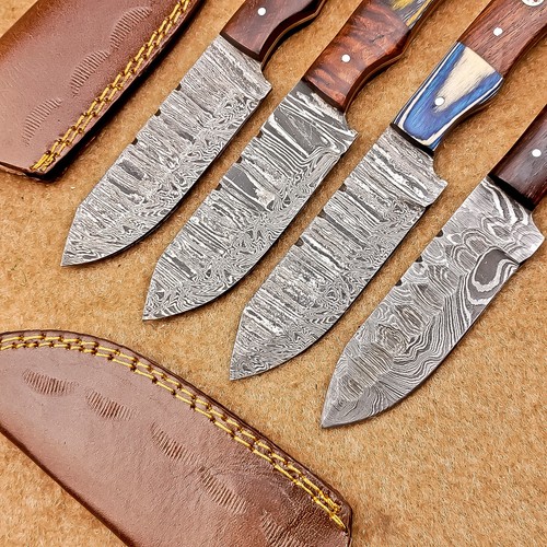 4 Pcs Damascus Blade Skinner Knives Set | 8" | Hard Wood, Leather Sheath IT-1447 - Picture 2 of 8