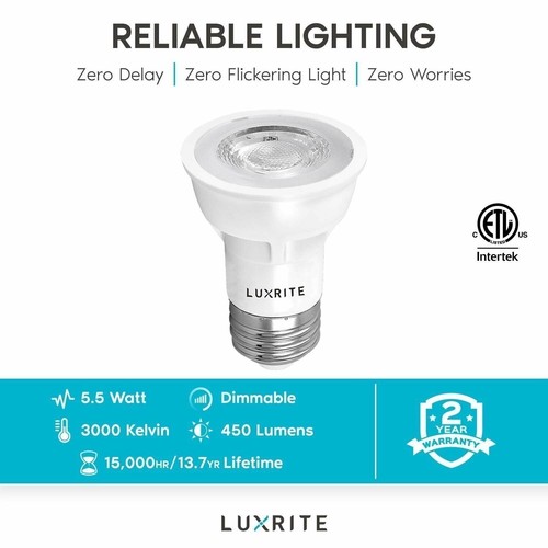 Luxrite PAR16 LED Bulb 3000K 450lm Enclosed Fixture Rated E26 Base 6-Pack - Picture 6 of 6