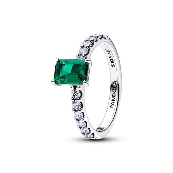Pandora Ring GrüNer Rechteckiger Strahlenkranz Silber 194506C01 Gr. 58-image
