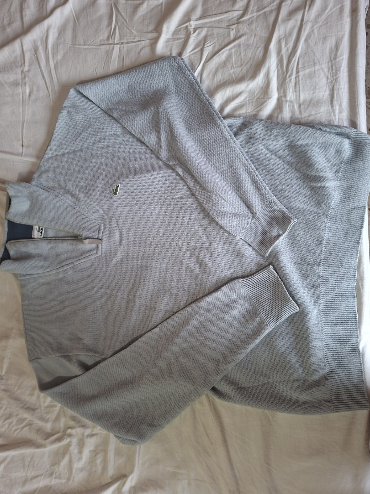 Lacoste maglione uomo in maglia cotone azzurro mezza zip con logo taglia L