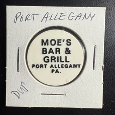 Moe’s Bar & Grill. Point Allegany, PA. Round White Draft Token HS358