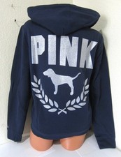 BLING Victoria Secret Pink ENSIGN NAVY GLITTER SHINE LOGO HOODIE SWEATSHIRT XL