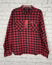 Perry Ellis America Men’s Size L Long Sleeve Flannel Shirt Red And Black NWT