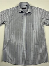 Vintage Giorgio Armani Button Up Shirt Striped Mens Large Light Purple And Blue