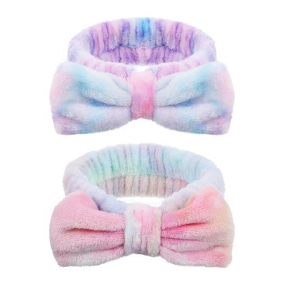 2 Stück Spa Gesicht Stirnband, Elastische Stirnbänder für Frauen - Flauschig Wei