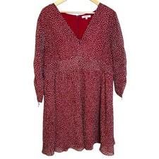 Madewell Ditzy Floral Midi Dress Size 18 Burgundy V-Neck 3/4 Sleeve Flowy K6150