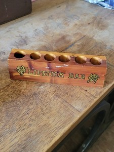 Vintage wood souvenir lipstick holder.  Lipstick Bar