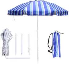 6Ft Beach Umbrella - Heavy Duty Wind Resistant UV 50 Portable Sun Shade with Sa