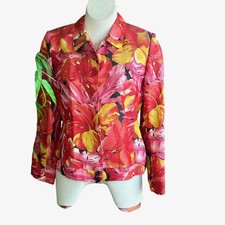 Doncaster Pink Colorful Floral Silk Linen Cropped Jacket Size 8 Petite