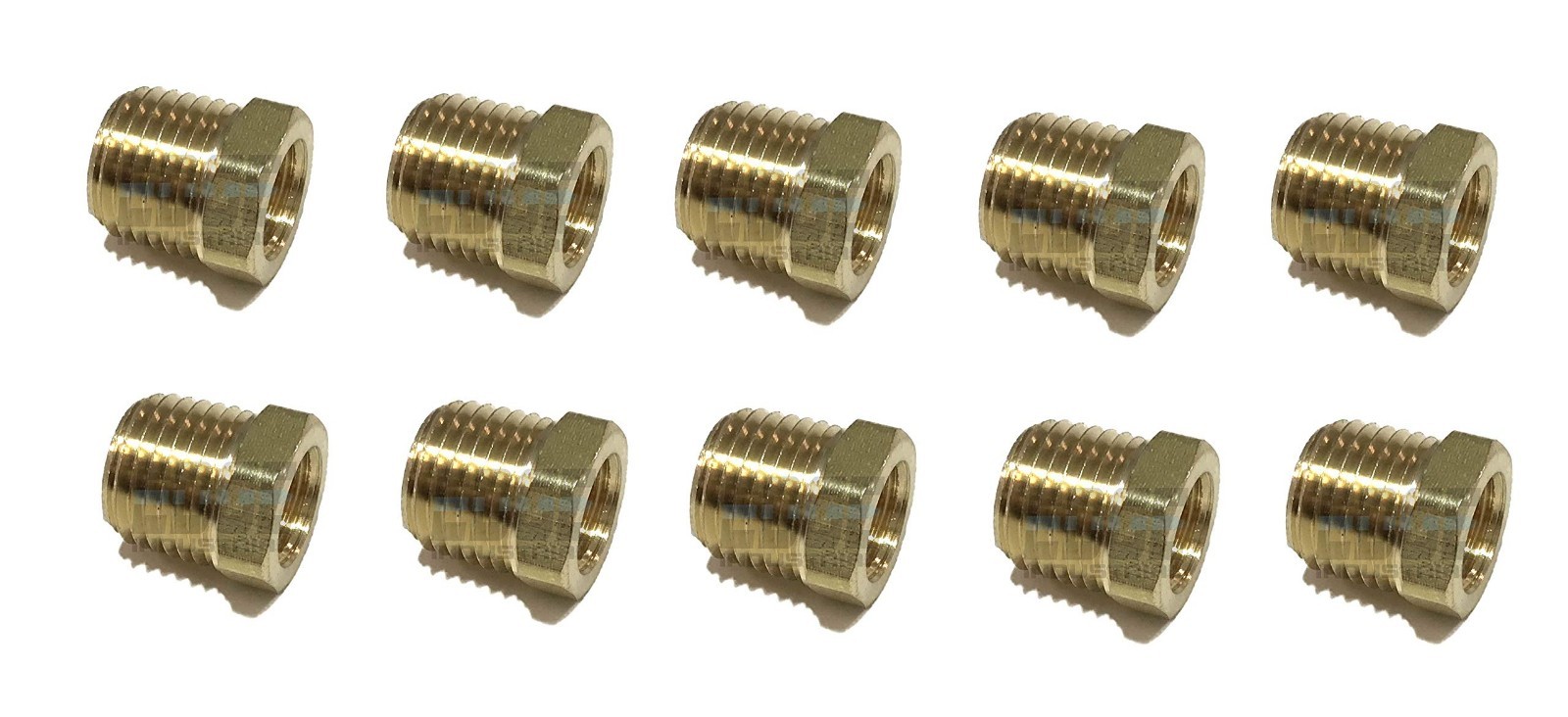 Brass Reducing Hex Bushing 1/4" Male NPT to 1/8" Female NPT - Fuel/Air/Water/Oil