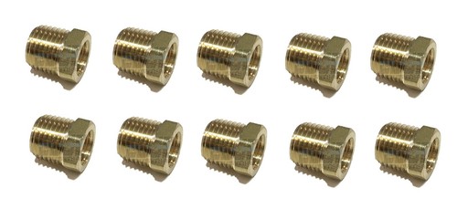 Brass Reducing Hex Bushing 1/4" Male NPT to 1/8" Female NPT - Fuel/Air/Water/Oil