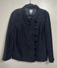 Chicos Jacket Textured Polka Dot Size 2 Black Blazer Career Office Professional
