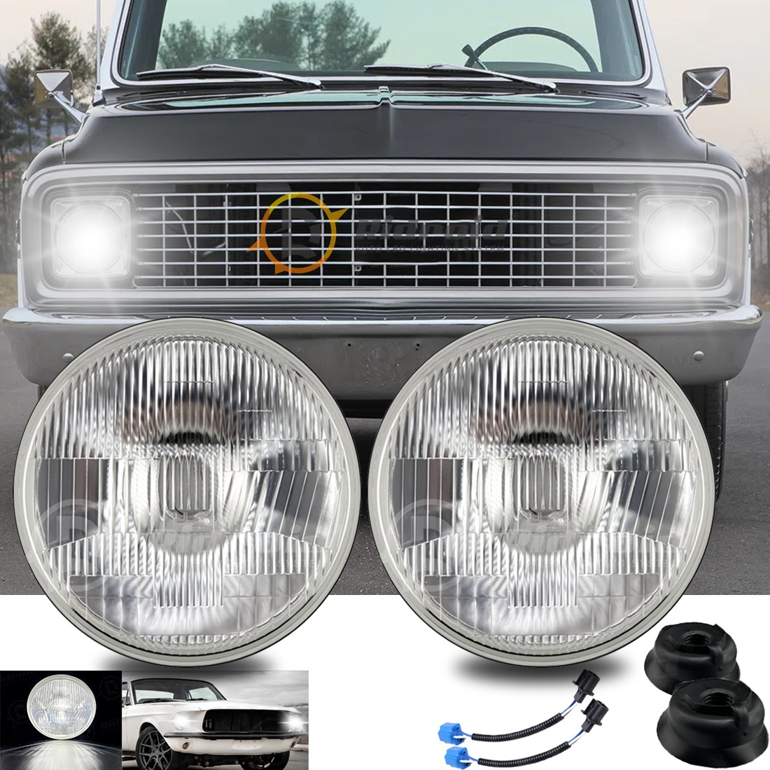 Pair 7 inch LED Headlights Round DOT Approved Hi/Lo Lamp For 1967-1972 Chevy C10