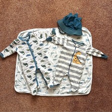Baby Boy Blue Dinosaur Footie Blanket  Hat Bundle