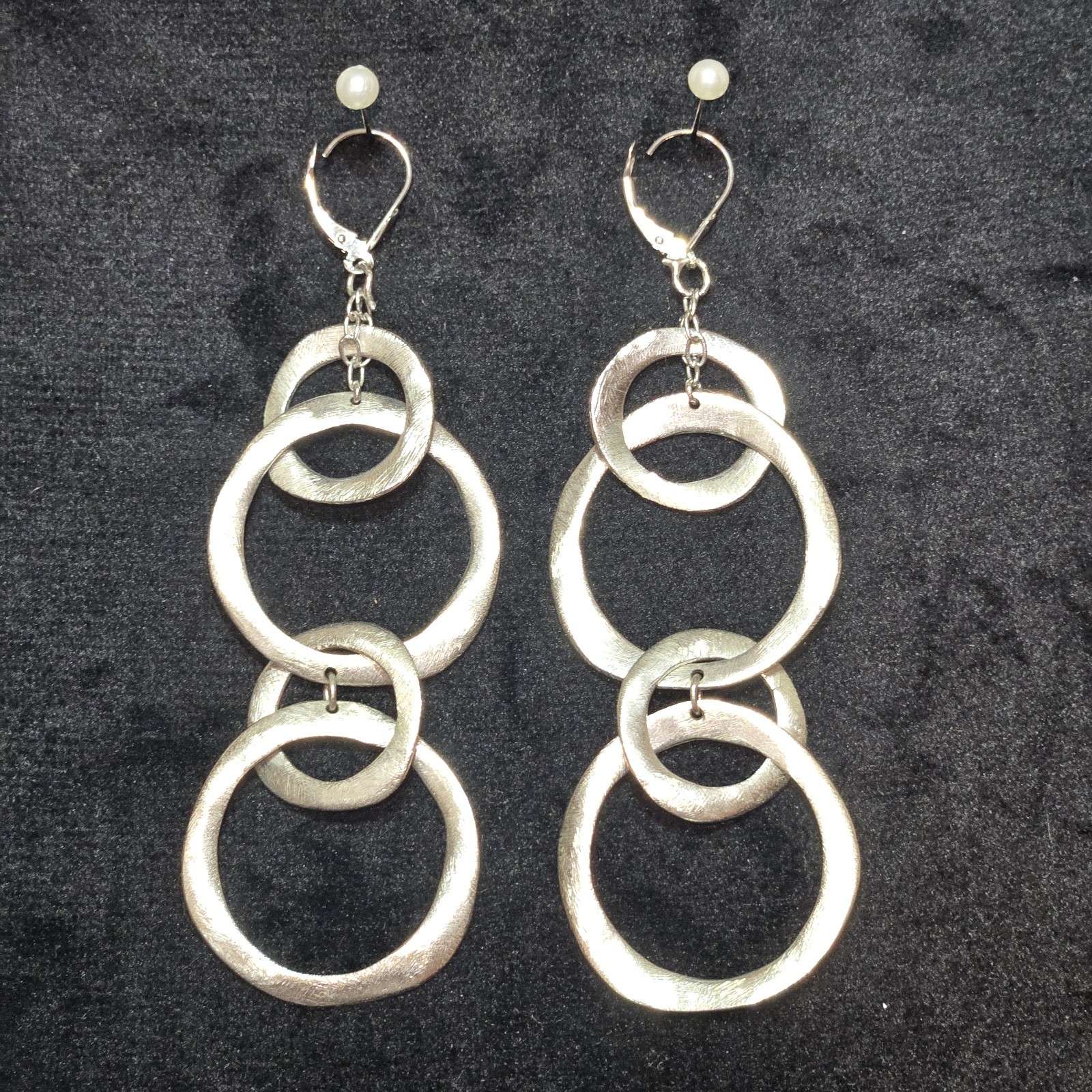 Silver Tone Earrings Multi Circle Dangle Drop Mod… - image 1