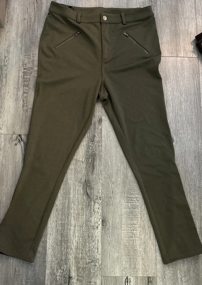 2 Pairs Leggings Sz 8 Lisa Rinna Pants Stretch brown and green Zippers A267488 - Image 2 of 4