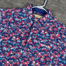 Donald Ross Polo Shirt Mens Medium Blue Floral Short Sleeve Golf Performance
