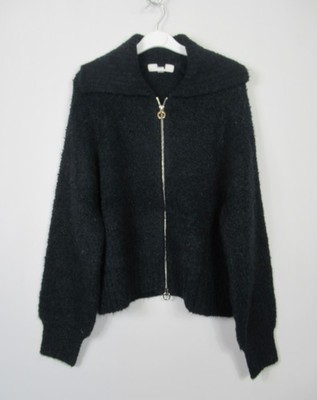Marks & Spencer Boucle Zip Up Collared Knitted Jacket Midnight Navy  Size XS/XL