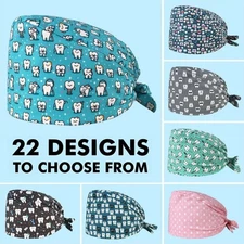 Women Dental Surgical Scrub Caps with Button Head Covers Elastic Bouffant Hats