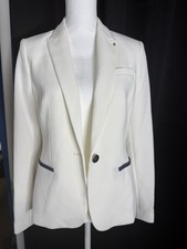 Tommy Hilfiger Women  s White Blazer With Navy Blue Trim