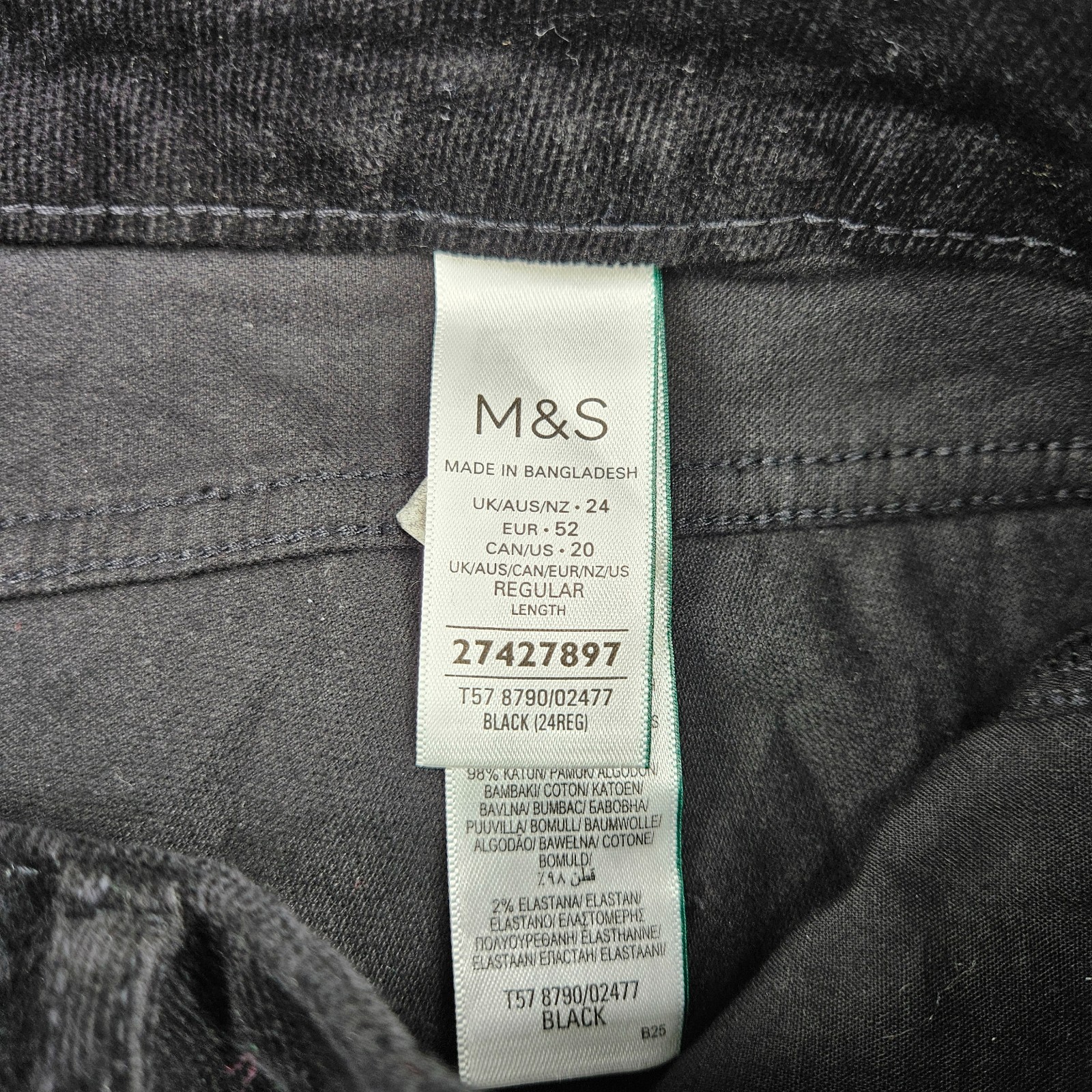 M&S Collection Black Velvet Touch Straight Leg Trousers UK 24 Regular Stretch image 5