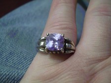 925 Sterling Silver Vintage Ladies Amethyst Solitaire Ring   5.5 grams