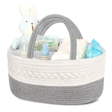Maliton Diaper Caddy Organizer for Baby Boy- Cotton Rope Large, A-Grey 