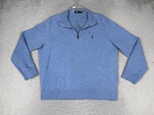 Polo Ralph Lauren Sweater Mens Large Blue 1/4 Zip Mock Neck Logo Cotton Pullover