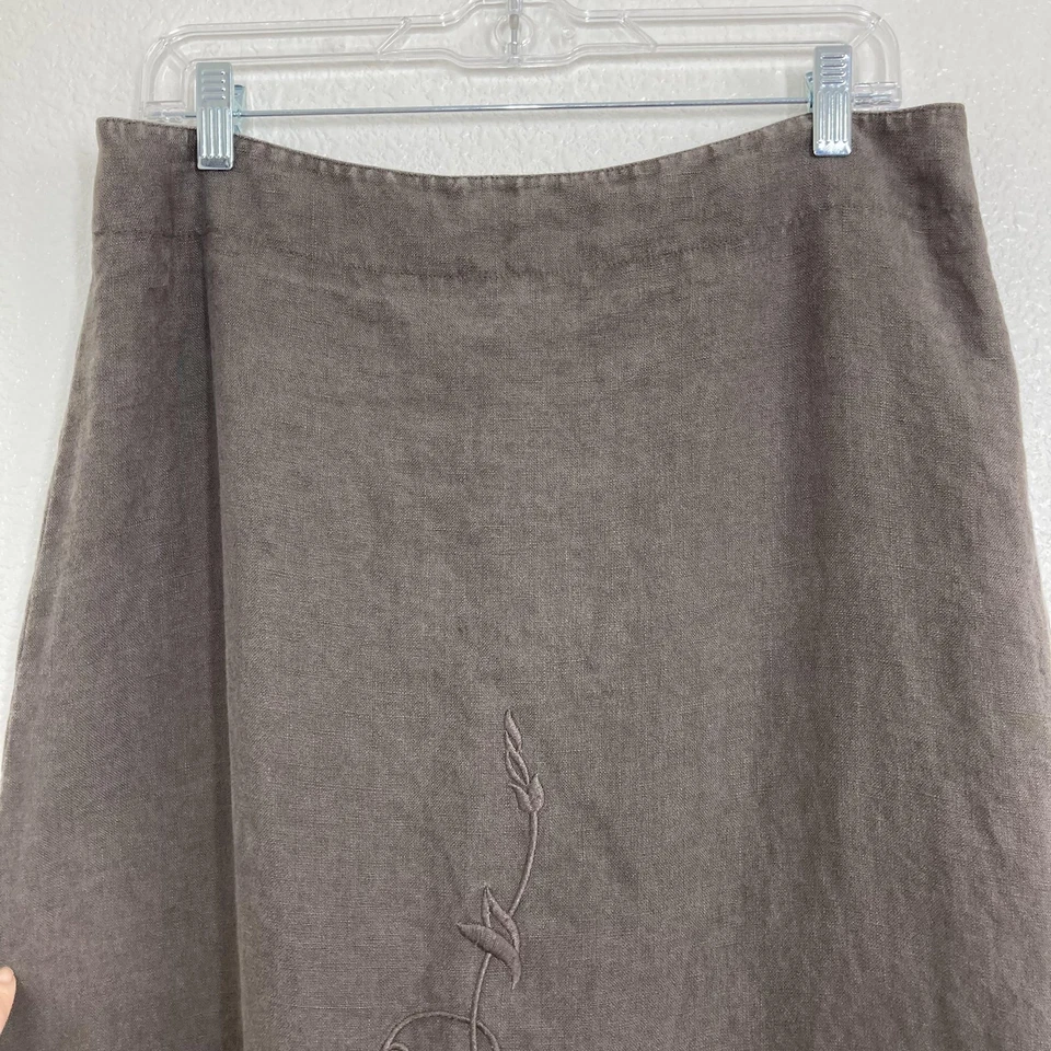 Falda Cabi Mujer 10 Marrón Lino Bordado Línea A Floral Boho Midi Estilo 463 Foto 4 de 4