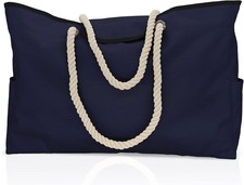 Large-capacity Navy Blue Beach Bag Tote Handbag Summer Shoulder Shopping Holiday