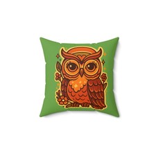 Autumn Retro Owl Illustration Faux Suede Square Pillow  Green Background
