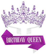 Birthday Tiara Crown with Sash for Women, Birthday Queen for Party