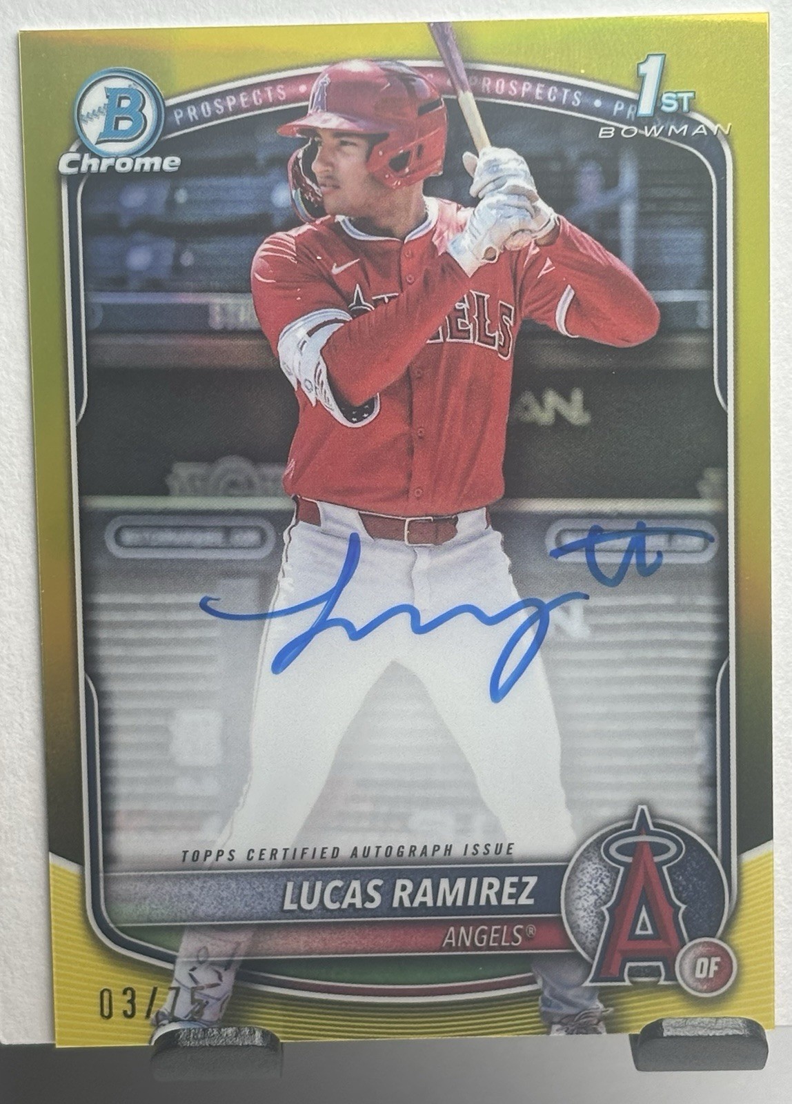 2025 Bowman Lucas Ramirez 1st True Yellow Auto /75 1st Bowman Chrome Angels SP