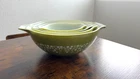 Vintage 4 Pyrex Cinderella Nesting Mixing Bowls Green Crazy Daisy Spring Blossom