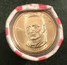 Unopened roll of 12 2007 P uncirc. encapsulated Golden Dollar coins, John Adams