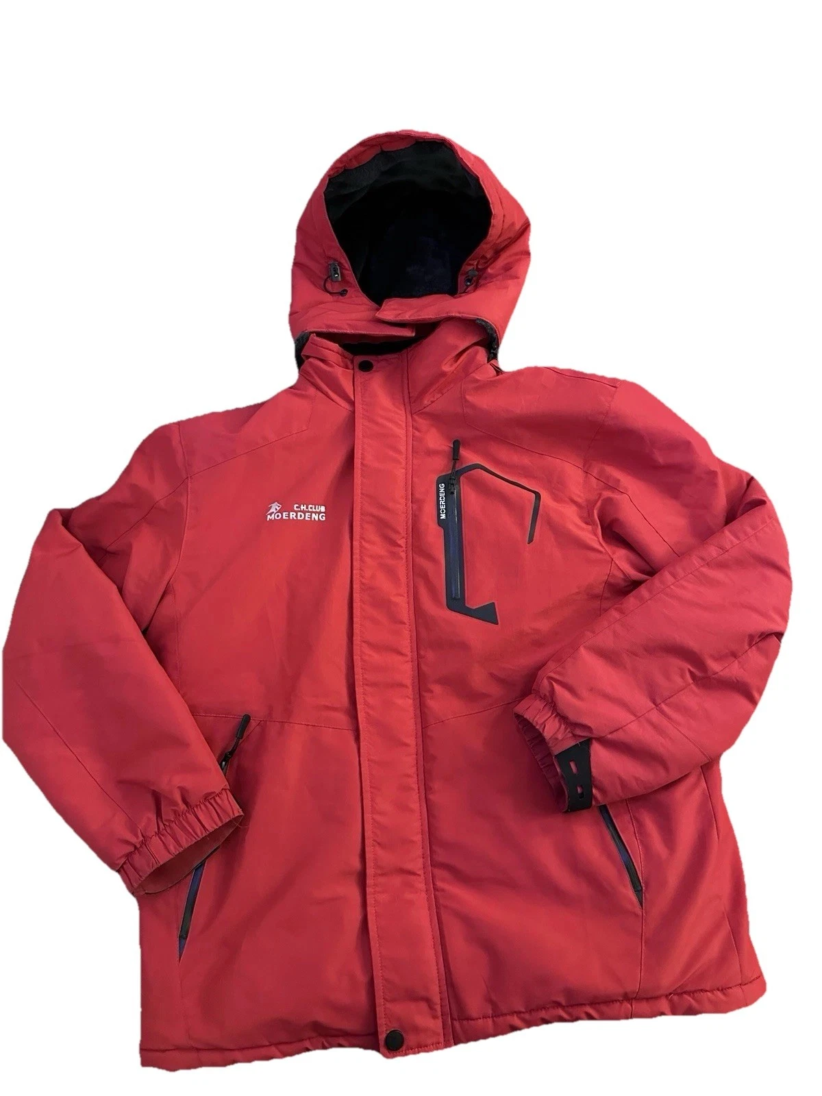 Moerdeng Jacket Men's Red Full Zip Fleece Lined Hooded Waterproof Ski Jacket