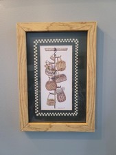 Vintage Wooden Framed Hanging Basket Art by Marty Fyne 13.5x9.5