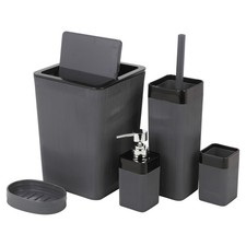 5pc Bathroom Sink Accessory Set Vanity Organiser Kit Soap Dispenser Toilet Bin