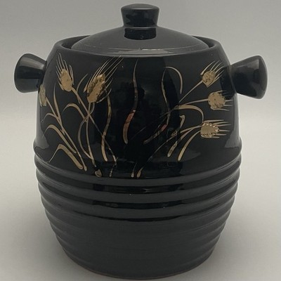 Royal Sealy Black & Gold Wheat Biscuit/Cookie Jar c1950s Made in Japan 6.5''tall