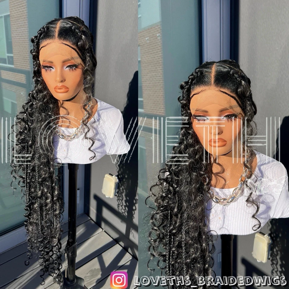 Human Hair CurlShips next day Cornrow Full lace Braided wig,black knotless braid - Image 3 of 4