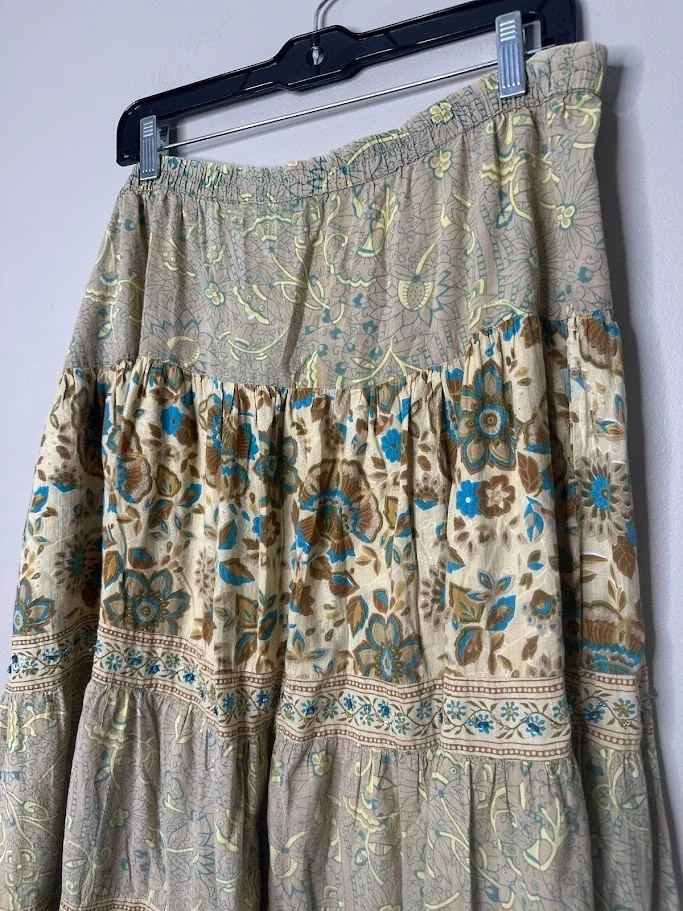 Maxi Falda Vintage Phool Para Mujer XL Lentejuelas en Niveles Festival Floral Boho Western Foto 2 de 4